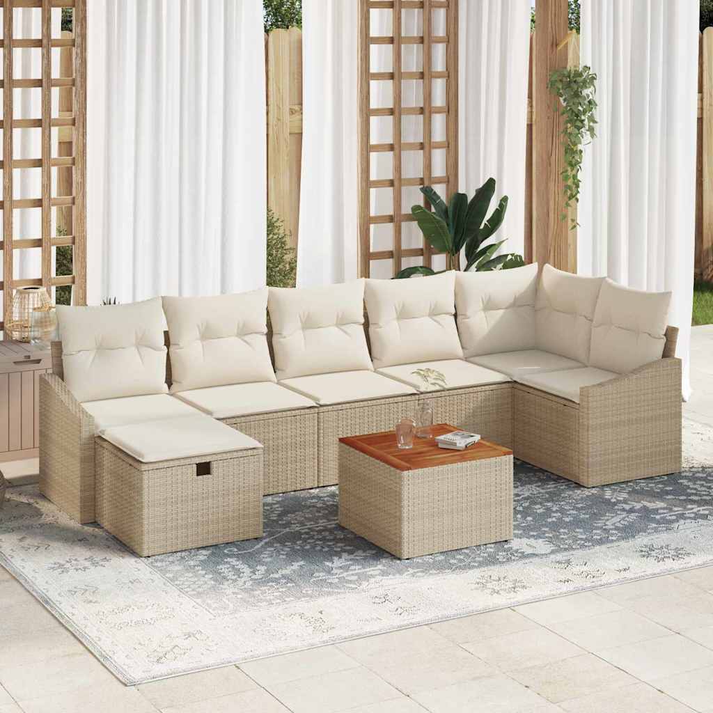 Garten-Sofa-Set mit Kissen mit Speicher 8 pcs Beige Poly Rattan